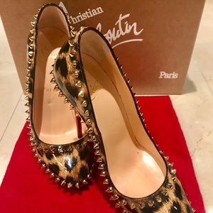 Christian Louboutin leopard studded heels. Size 7.